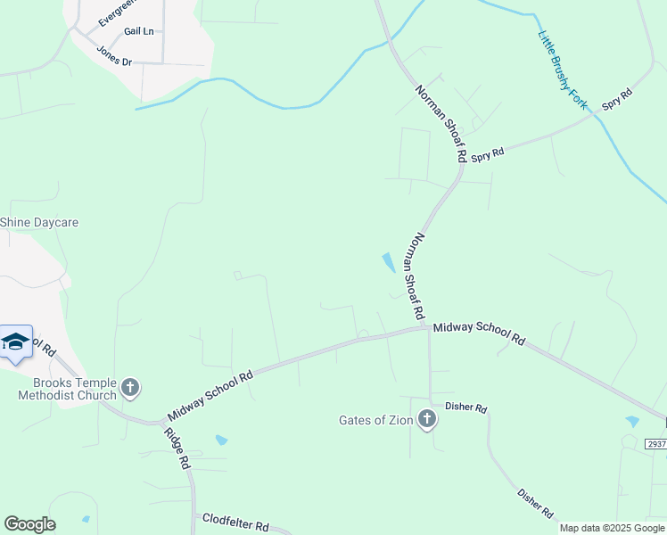 map of restaurants, bars, coffee shops, grocery stores, and more near 1285 Midway School Road in Winston-Salem