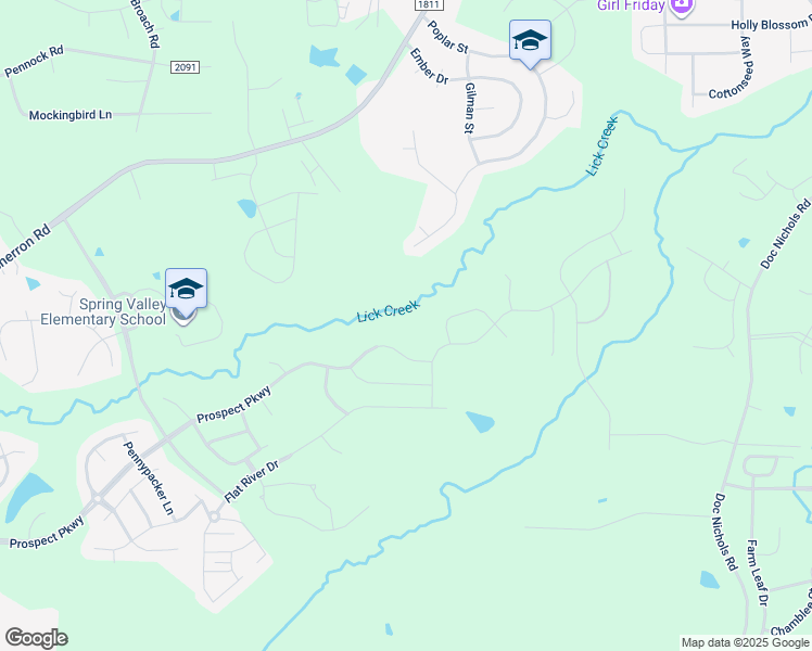 map of restaurants, bars, coffee shops, grocery stores, and more near 3399 Prospect Parkway in Durham