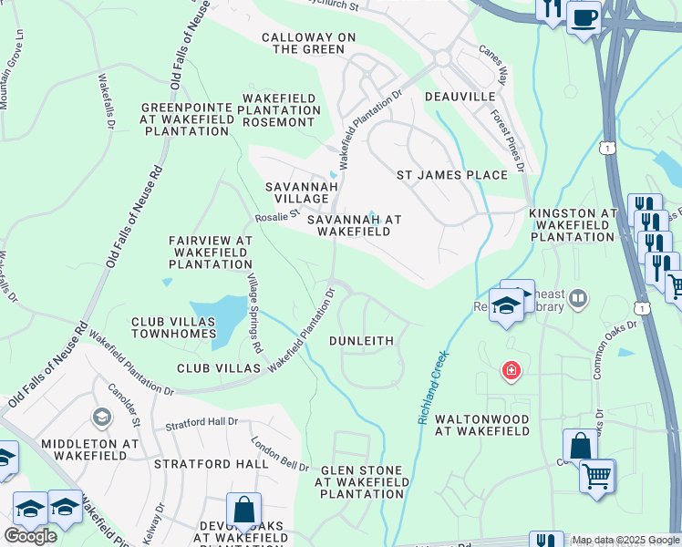 map of restaurants, bars, coffee shops, grocery stores, and more near 2801 Towngate Drive in Raleigh