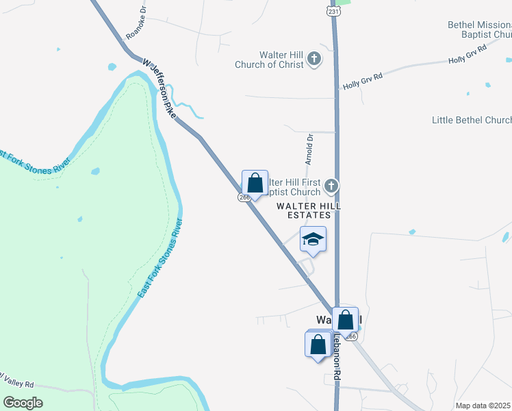 map of restaurants, bars, coffee shops, grocery stores, and more near 574 W Jefferson Pike in Murfreesboro