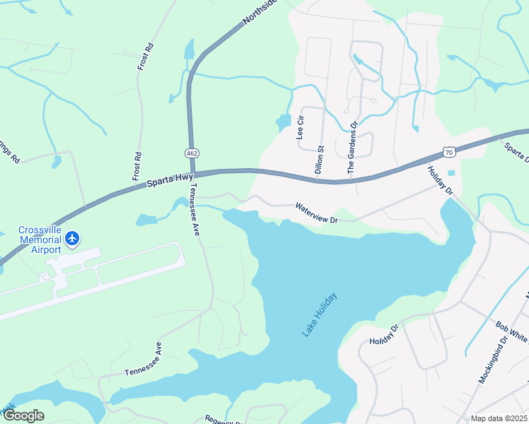 map of restaurants, bars, coffee shops, grocery stores, and more near 614 Waterview Drive in Crossville