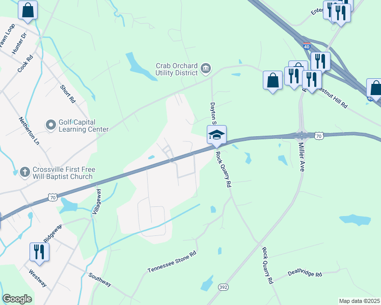 map of restaurants, bars, coffee shops, grocery stores, and more near 1891 U.S. 70 in Crossville