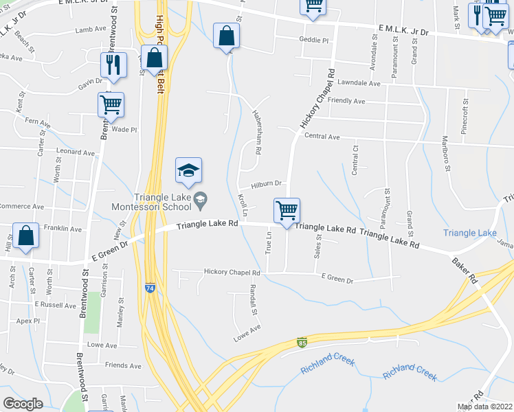 map of restaurants, bars, coffee shops, grocery stores, and more near 2508 Kroll Court in High Point
