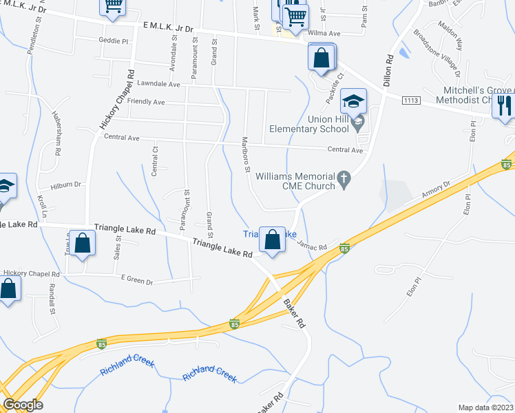 map of restaurants, bars, coffee shops, grocery stores, and more near 942 Marlboro Street in High Point