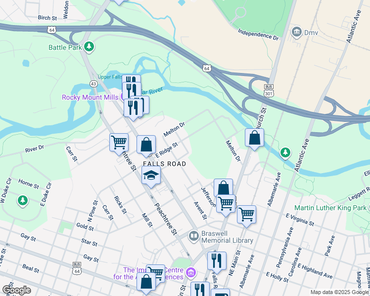 map of restaurants, bars, coffee shops, grocery stores, and more near 900-914 Belleview Avenue in Rocky Mount