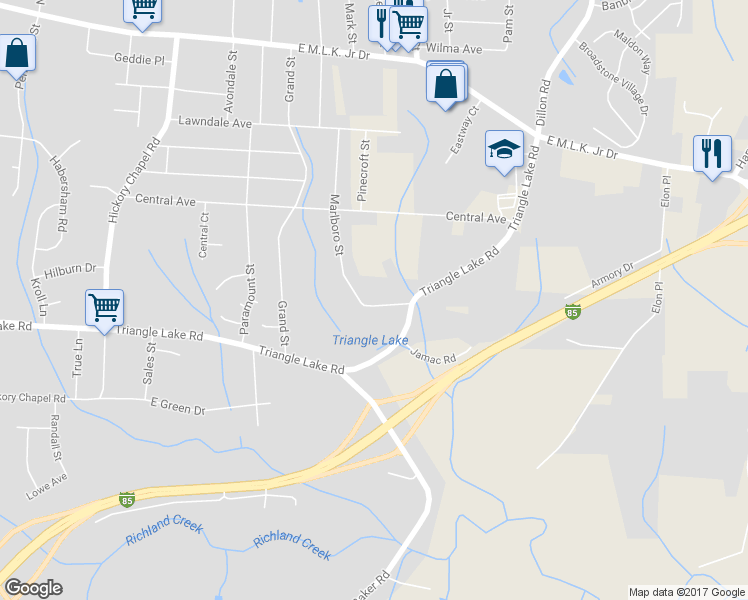 map of restaurants, bars, coffee shops, grocery stores, and more near 3001 Oakcrest Avenue in High Point