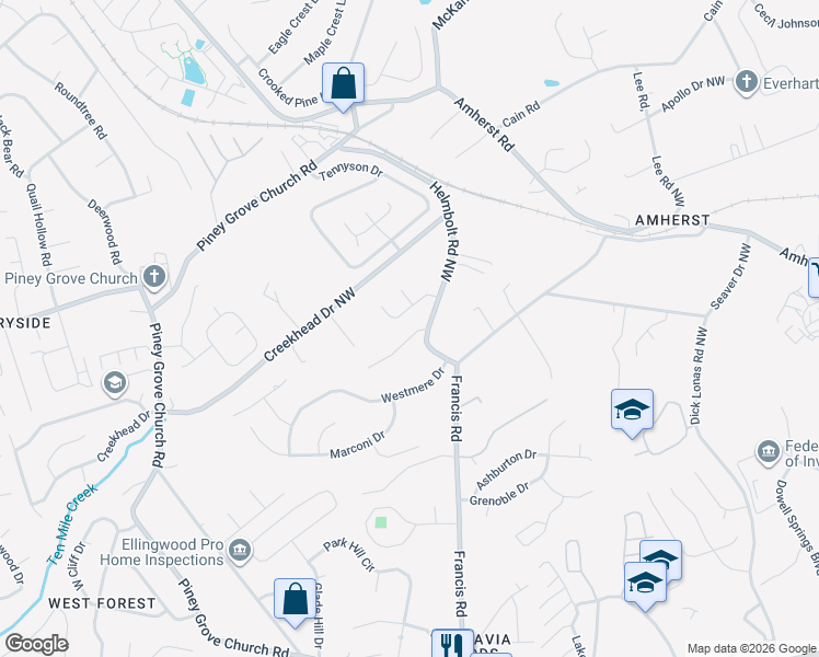 map of restaurants, bars, coffee shops, grocery stores, and more near 5905 West Pine Lane in Knoxville