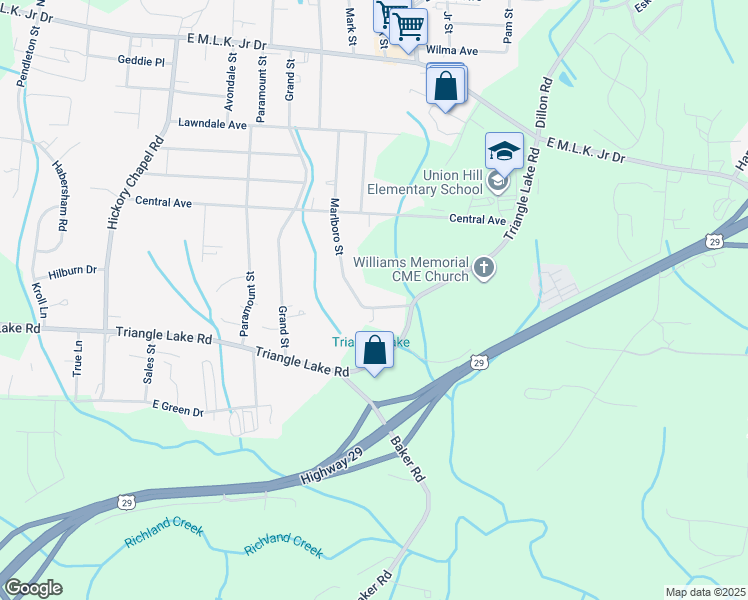 map of restaurants, bars, coffee shops, grocery stores, and more near 3001 Oakcrest Avenue in High Point