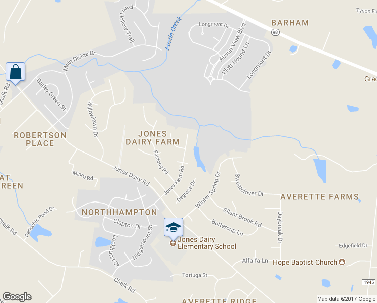 map of restaurants, bars, coffee shops, grocery stores, and more near 6308 Jones Farm Road in Wake Forest