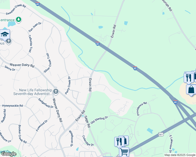 map of restaurants, bars, coffee shops, grocery stores, and more near 105 Woodmark Court in Chapel Hill