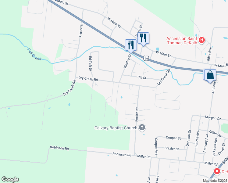 map of restaurants, bars, coffee shops, grocery stores, and more near 135 Carter Drive in Smithville