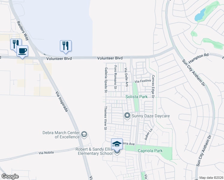 map of restaurants, bars, coffee shops, grocery stores, and more near 1956 Galleria Spada Street in Henderson
