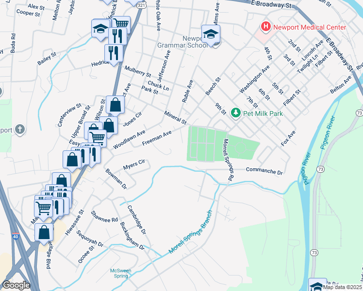 map of restaurants, bars, coffee shops, grocery stores, and more near 451 Ann Circle in Newport