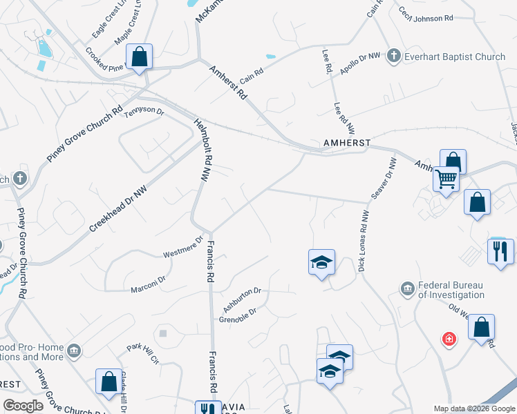 map of restaurants, bars, coffee shops, grocery stores, and more near 1700 Francis Road in Knoxville