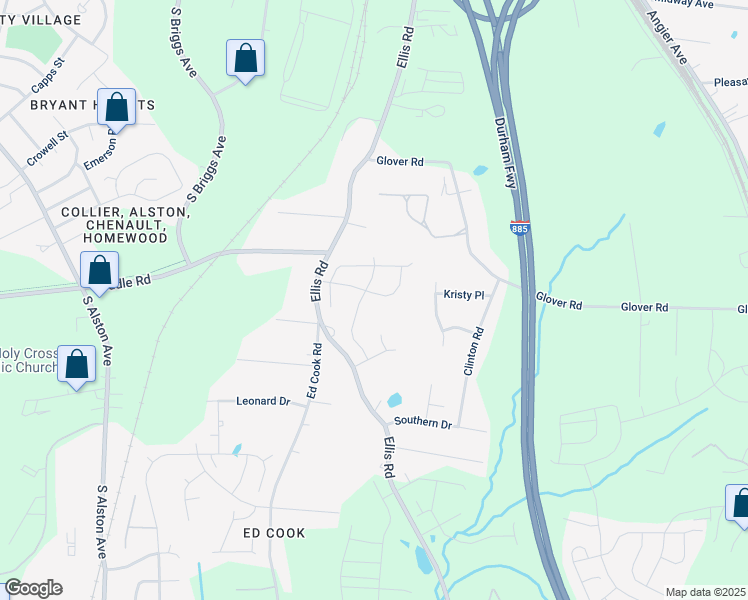 map of restaurants, bars, coffee shops, grocery stores, and more near 1138 Amber Shadow Drive in Durham
