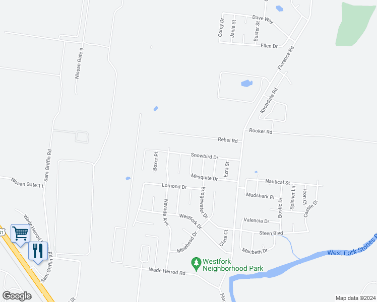 map of restaurants, bars, coffee shops, grocery stores, and more near 4028 Snowbird Drive in Smyrna