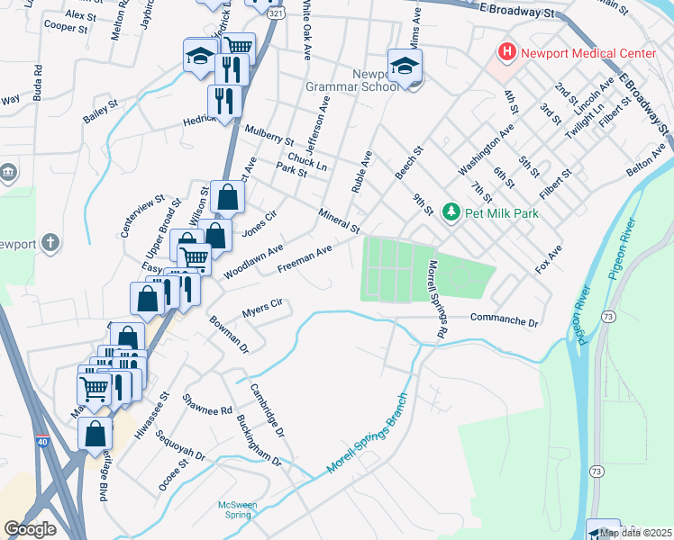 map of restaurants, bars, coffee shops, grocery stores, and more near 451 Ann Cir in Newport