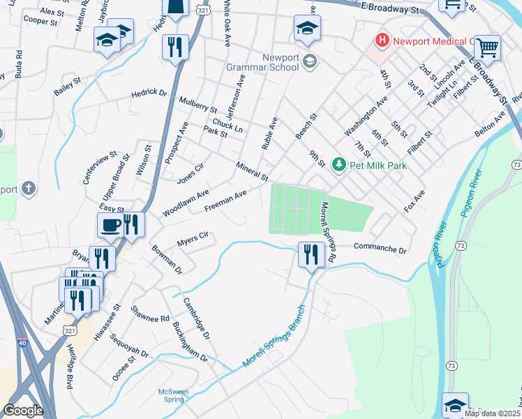 map of restaurants, bars, coffee shops, grocery stores, and more near 451 Ann Circle in Newport