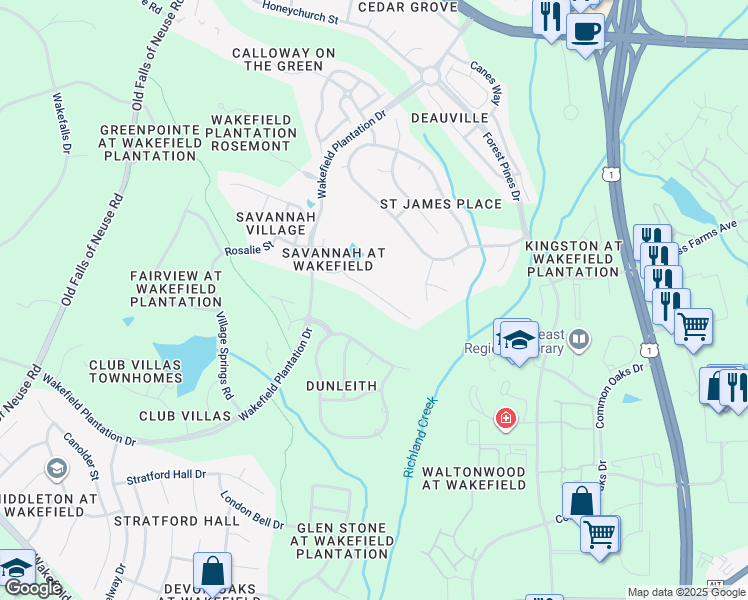 map of restaurants, bars, coffee shops, grocery stores, and more near 2900 Charleston Oaks Drive in Raleigh