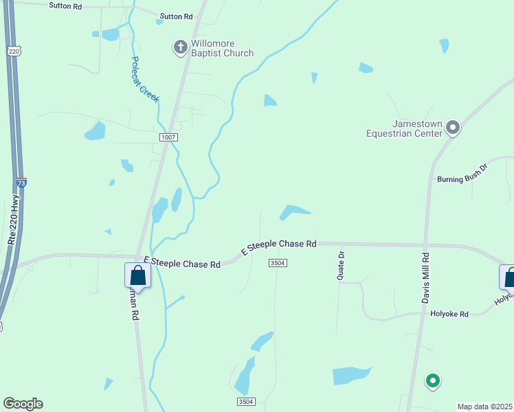 map of restaurants, bars, coffee shops, grocery stores, and more near 121 East Steeple Chase Road in Greensboro