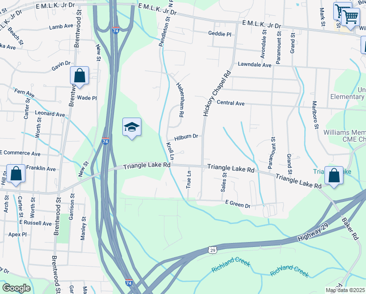 map of restaurants, bars, coffee shops, grocery stores, and more near 2516 Hilburn Drive in High Point