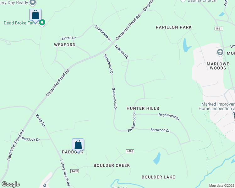 map of restaurants, bars, coffee shops, grocery stores, and more near 5136 Swisswood Drive in Raleigh