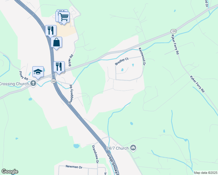 map of restaurants, bars, coffee shops, grocery stores, and more near 2726 Kentwood Drive in Kodak