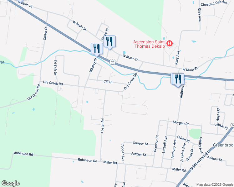 map of restaurants, bars, coffee shops, grocery stores, and more near 609 Dry Creek Rd in Smithville