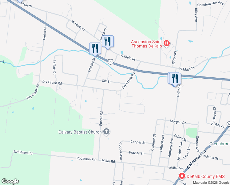 map of restaurants, bars, coffee shops, grocery stores, and more near 609 Dry Creek Road in Smithville
