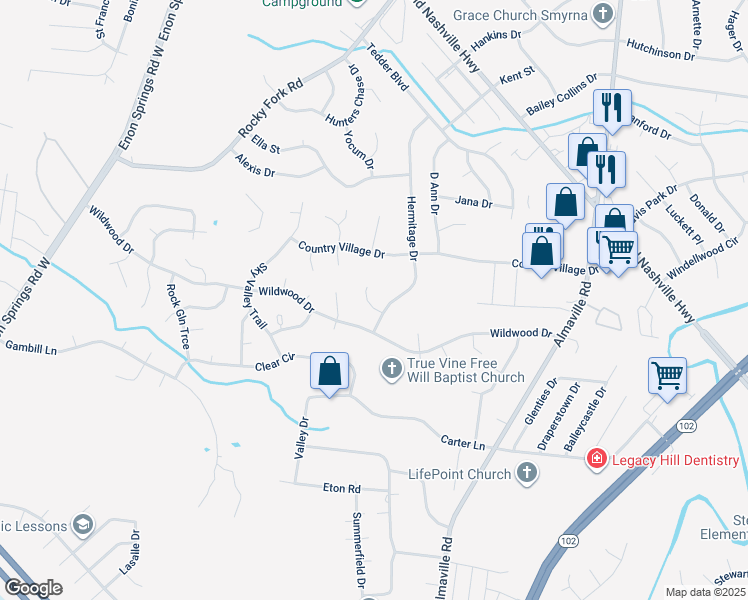 map of restaurants, bars, coffee shops, grocery stores, and more near 302 Swanridge Court in Smyrna