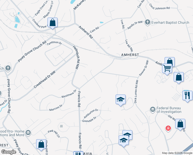 map of restaurants, bars, coffee shops, grocery stores, and more near 1700 Francis Road in Knoxville