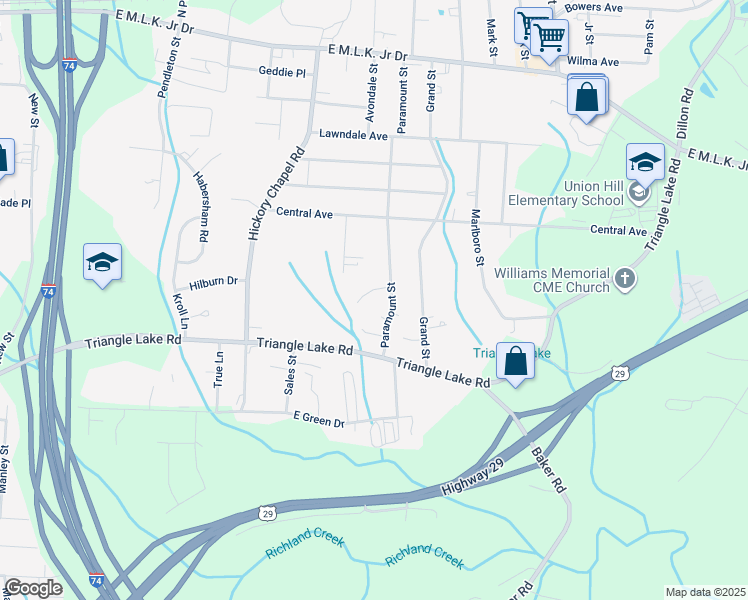 map of restaurants, bars, coffee shops, grocery stores, and more near 2930 Median Court in High Point