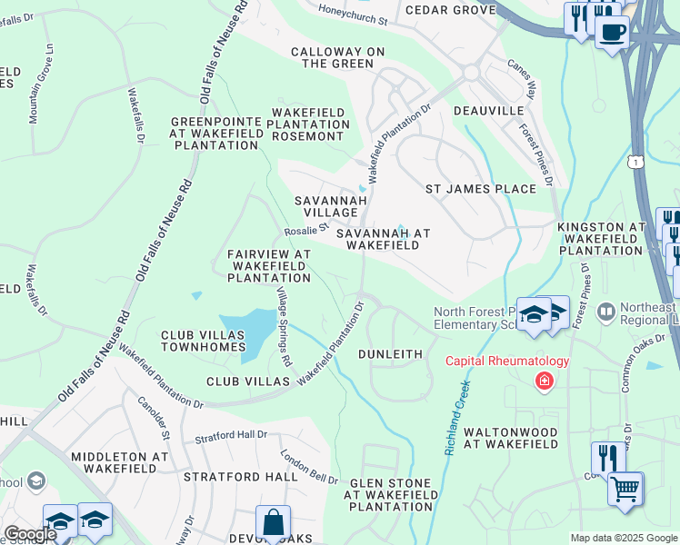 map of restaurants, bars, coffee shops, grocery stores, and more near 2737 Cypress Point Lane in Raleigh