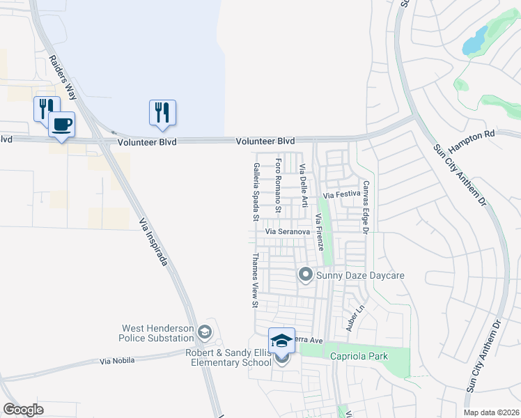 map of restaurants, bars, coffee shops, grocery stores, and more near 1956 Galleria Spada Street in Henderson