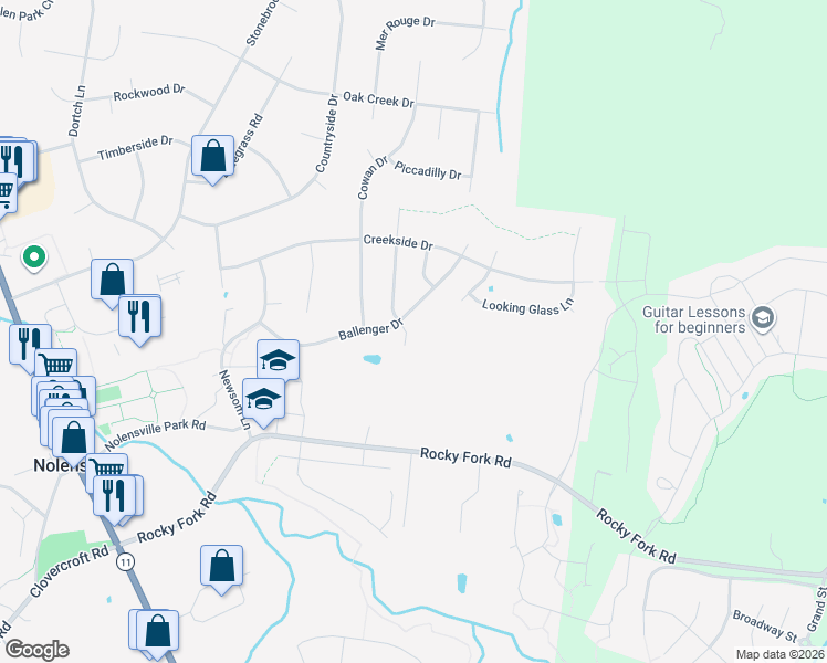map of restaurants, bars, coffee shops, grocery stores, and more near 904 Inglenook Court in Nolensville