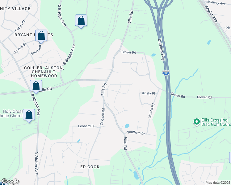 map of restaurants, bars, coffee shops, grocery stores, and more near 1201 Ellis Road in Durham