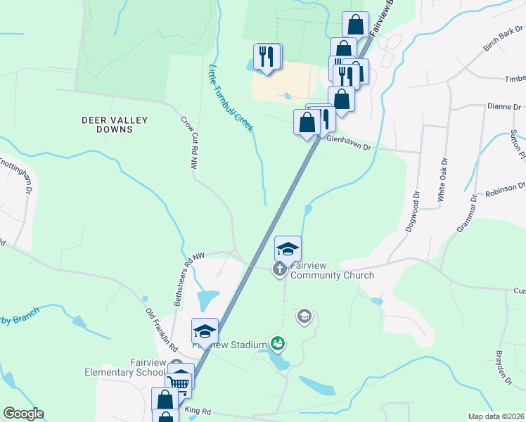 map of restaurants, bars, coffee shops, grocery stores, and more near 2494 Fairview Boulevard in Fairview
