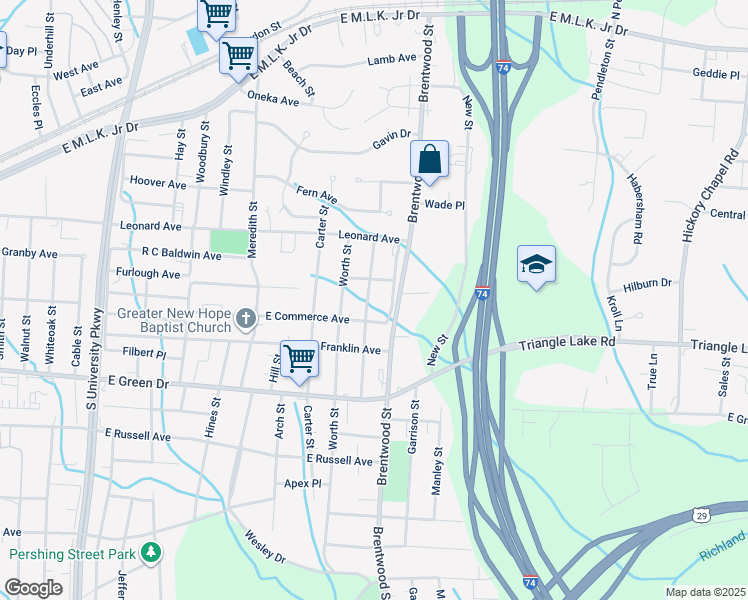 map of restaurants, bars, coffee shops, grocery stores, and more near 909 Winslow Street in High Point