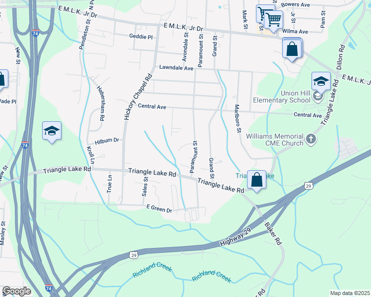 map of restaurants, bars, coffee shops, grocery stores, and more near 2930 Median Court in High Point