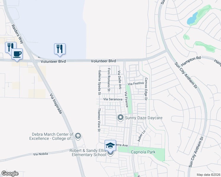 map of restaurants, bars, coffee shops, grocery stores, and more near 1952 Foro Romano Street in Henderson