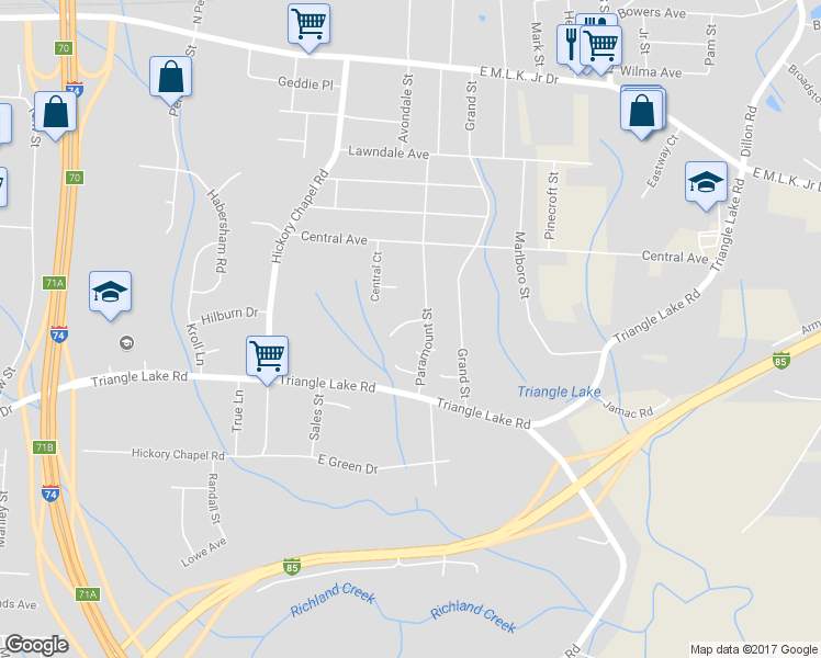 map of restaurants, bars, coffee shops, grocery stores, and more near 2932 Median Court in High Point