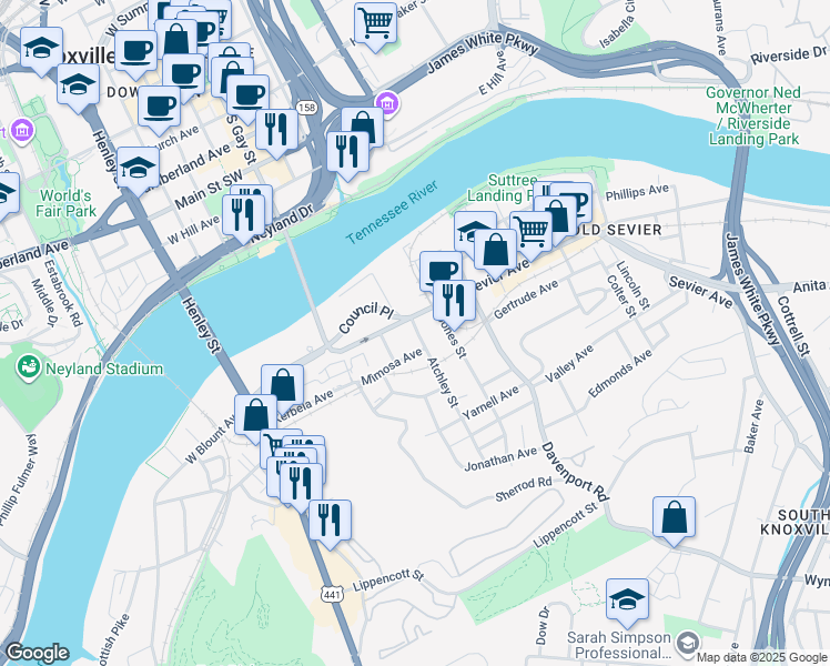 map of restaurants, bars, coffee shops, grocery stores, and more near 522 Sevier Avenue in Knoxville