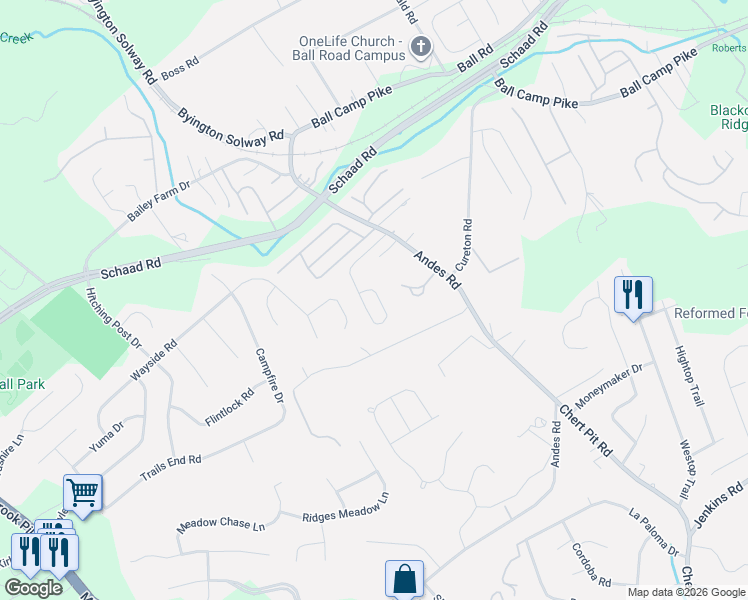 map of restaurants, bars, coffee shops, grocery stores, and more near 8531 Troutman Lane in Knoxville