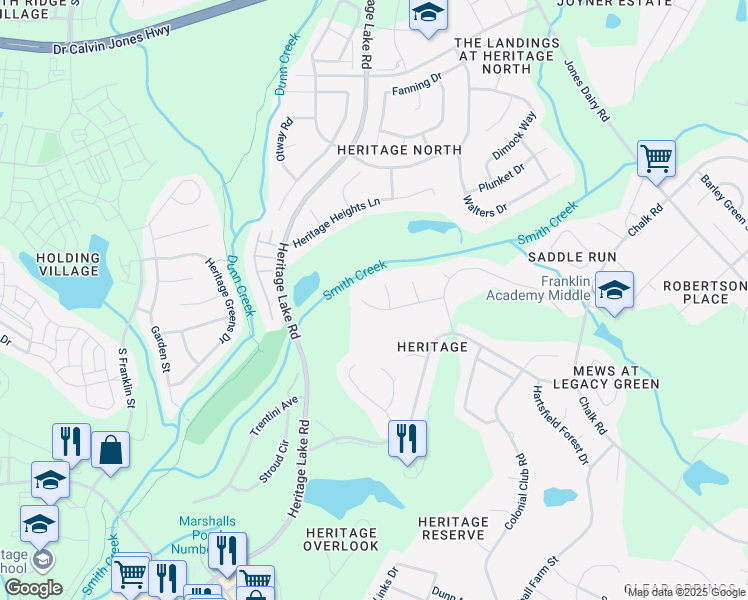 map of restaurants, bars, coffee shops, grocery stores, and more near 1213 Brewer Jackson Court in Wake Forest