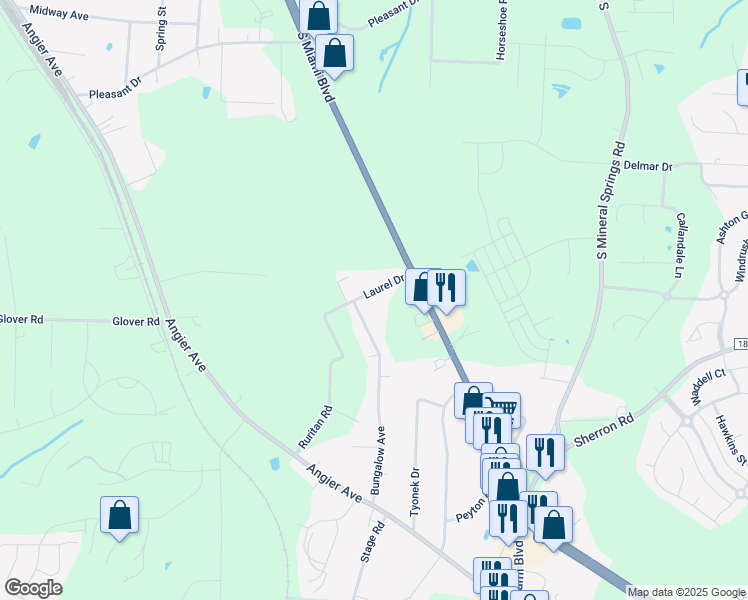 map of restaurants, bars, coffee shops, grocery stores, and more near 4008 Laurel Drive in Durham