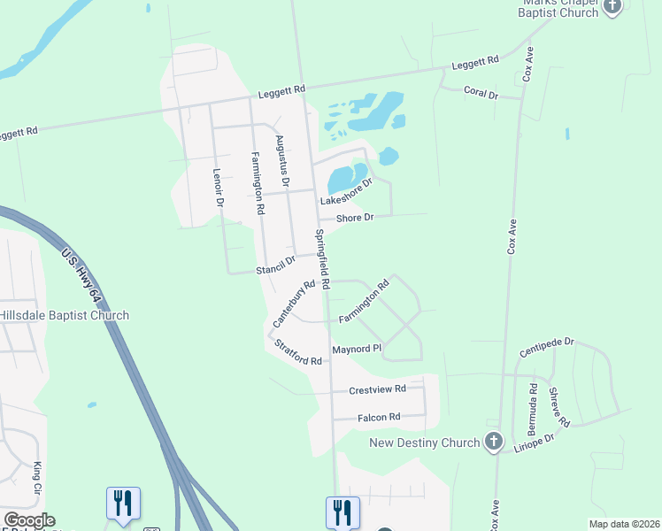 map of restaurants, bars, coffee shops, grocery stores, and more near 1601-1699 Springfield Rd in Rocky Mt