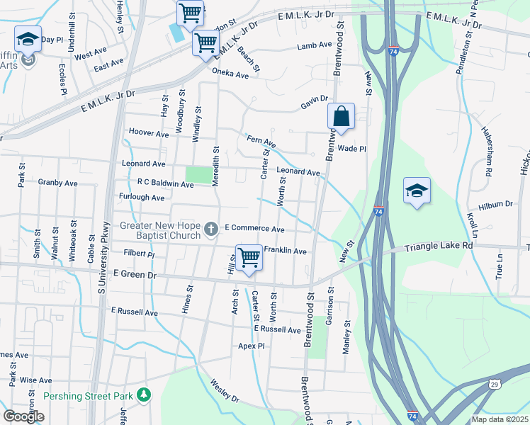 map of restaurants, bars, coffee shops, grocery stores, and more near 912 Carter Street in High Point