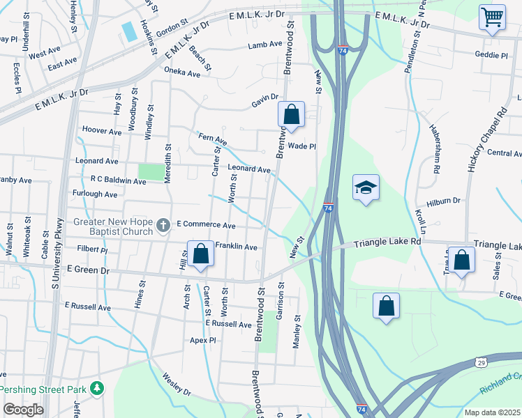 map of restaurants, bars, coffee shops, grocery stores, and more near 909 Winslow Street in High Point