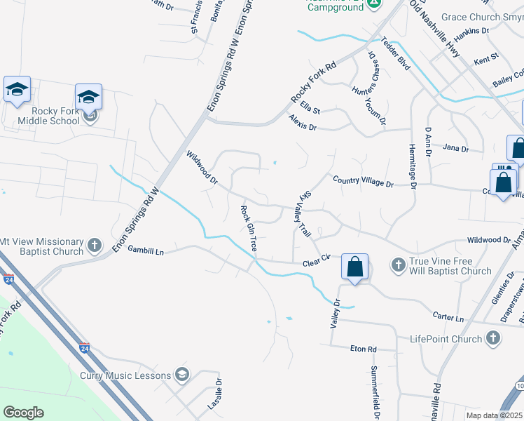 map of restaurants, bars, coffee shops, grocery stores, and more near 619 Wildwood Drive in Smyrna
