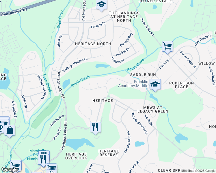 map of restaurants, bars, coffee shops, grocery stores, and more near 1101 Hidden Jewel Lane in Wake Forest